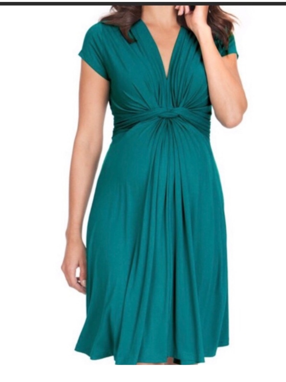 Seraphine Green teal Jolene faux Knot Front Maternity Dress Sz 8 NWT.